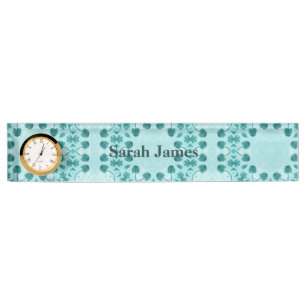 Floral Pattern, Teal Blue Nameplate