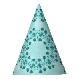 Floral Pattern, Teal Blue Party Hat