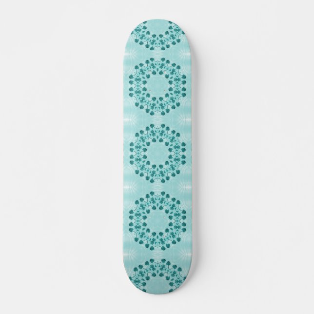 Floral Pattern, Teal Blue Skateboard (Front)