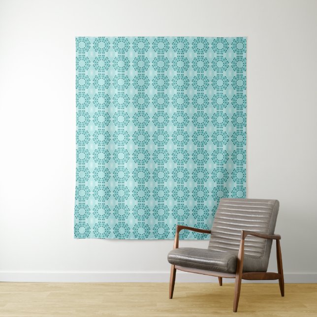 Floral Pattern, Teal Blue Tapestry (In Situ)