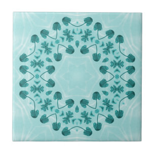 Floral Pattern, Teal Blue Tile