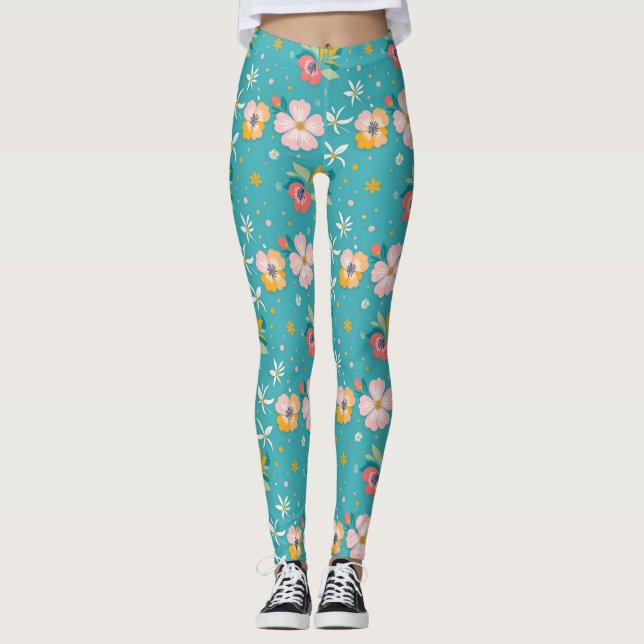 Floral pattern using pastel colors leggings (Front)