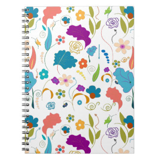 Floral Pattern, Vibrant Design, Orange and Blue, G Notebook