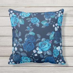 Floral pattern Vintage blue roses Outdoor Pillow