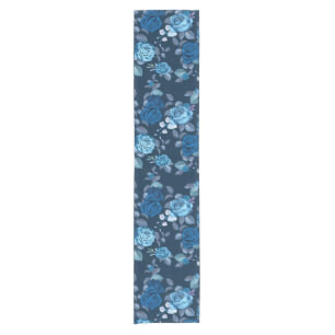 Floral pattern Vintage blue roses Short Table Runner