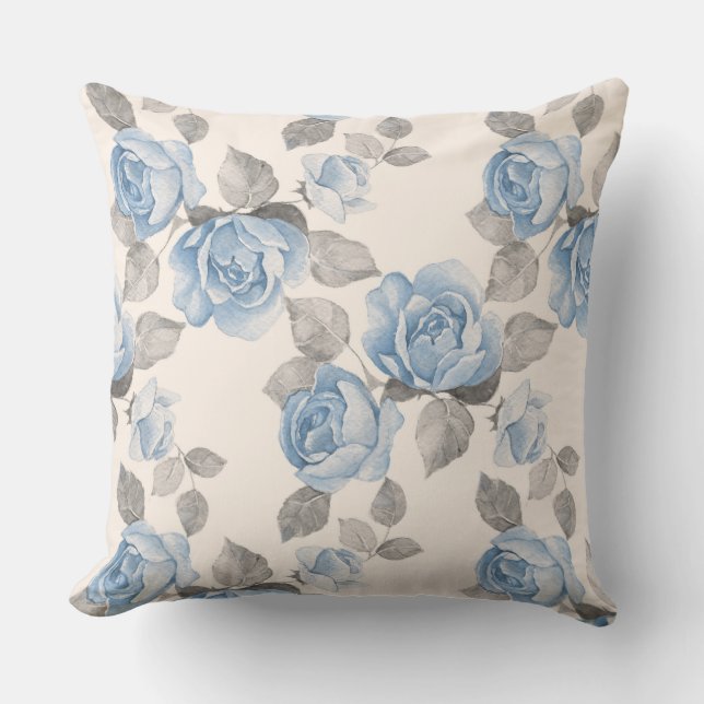 Floral pattern. Vintage blue roses Throw Pillow (Front)