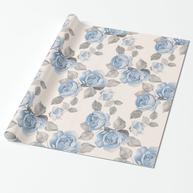 Floral pattern. Vintage blue roses Wrapping Paper (Unrolled)