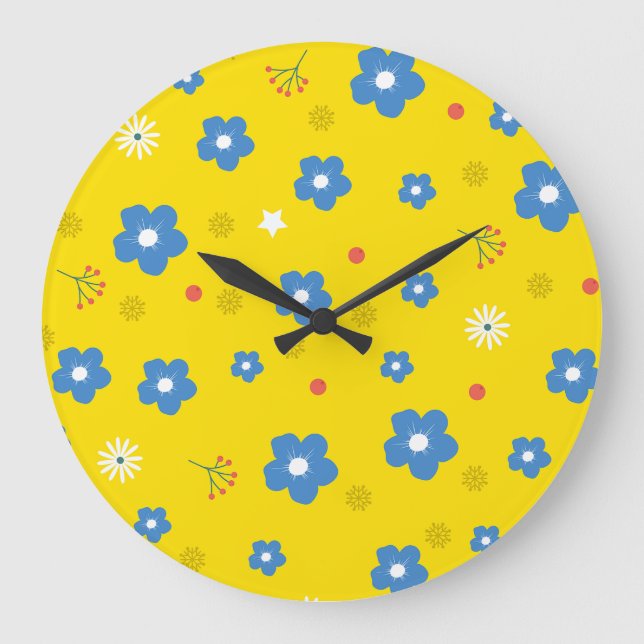 floral pattern wall clock for kids room (Front)