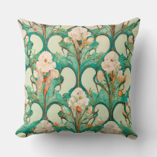 Floral Pattern Wallpaper Art Nouveau Style Throw Pillow