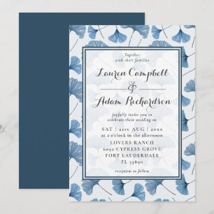 Floral Pattern Watercolor Blue & White Wedding Invitation