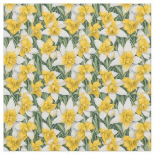Floral Pattern - Watercolor Daffodil Flowers Fabric