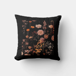 Floral Pattern - Whimsigoth Dark Cottagecore Dark Throw Pillow