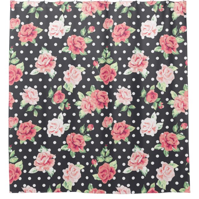 Floral Pattern White Polka Dot on Black Background (Front)
