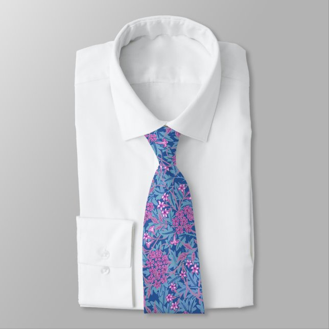 Floral pattern William Morris inspired blue flower Tie (Tied)