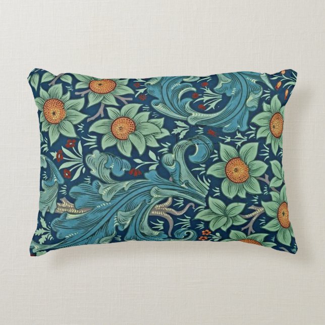 Floral Pattern William Morris Red Yellow Blue Gree Accent Pillow (Front)