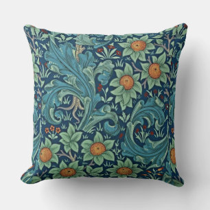 Floral Pattern William Morris Red Yellow Blue Gree Throw Pillow