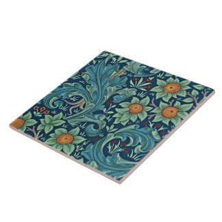 Floral Pattern William Morris Red Yellow Blue Gree Tile