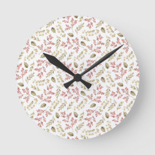Floral pattern with berries round clock