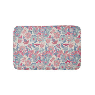 Floral pattern with bird and butterfly bath mat