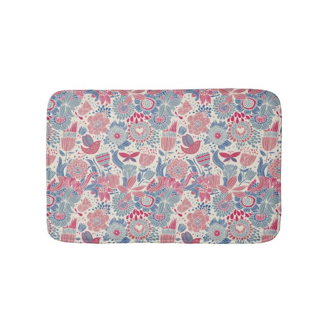 Floral pattern with bird and butterfly bath mat (Front)