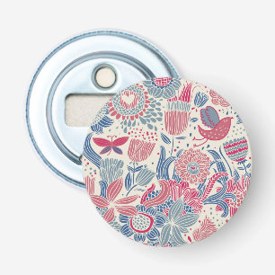 Floral pattern with bird and butterfly bottle opener