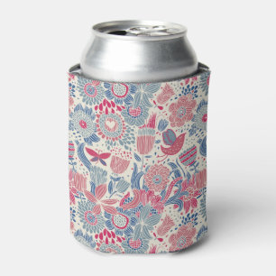 Floral pattern with bird and butterfly can cooler