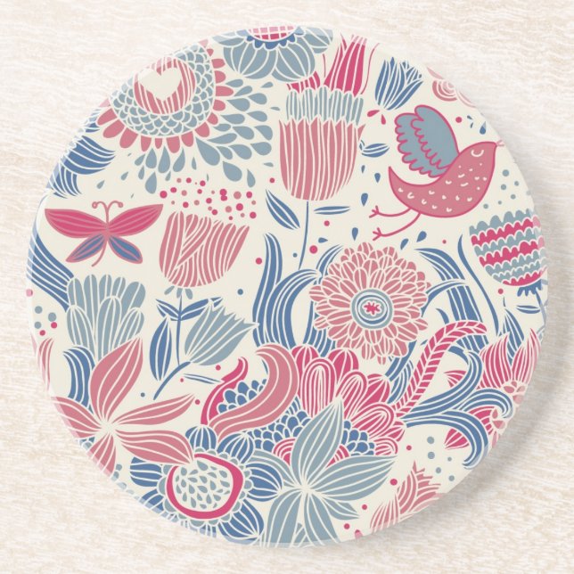 Floral pattern with bird and butterfly coaster (Front)