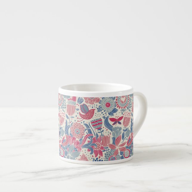 Floral pattern with bird and butterfly espresso cup (Front Right)