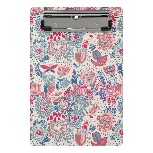 Floral pattern with bird and butterfly mini clipboard (Front)