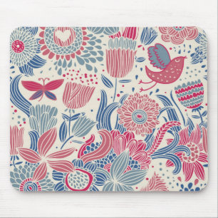Floral pattern with bird and butterfly mouse pad