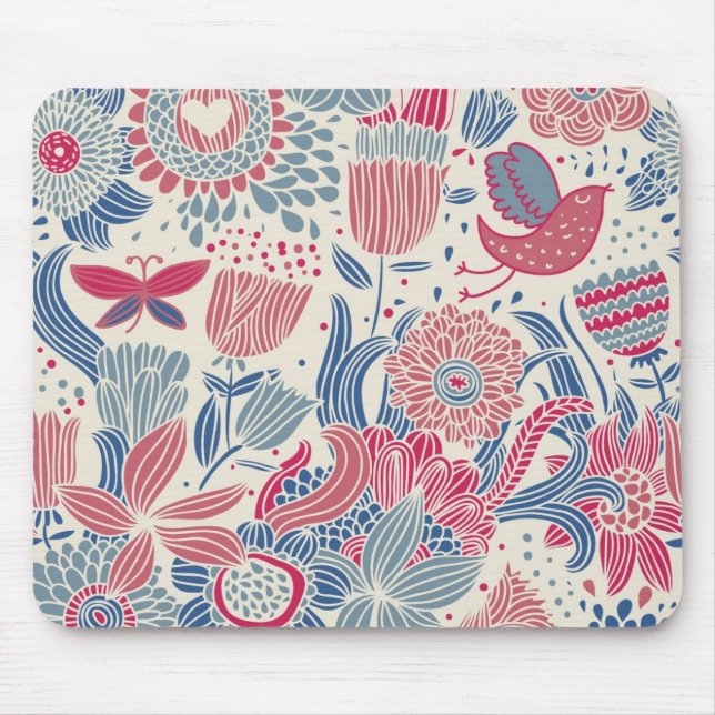 Floral pattern with bird and butterfly mouse pad (Front)