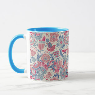 Floral pattern with bird and butterfly mug