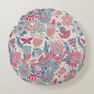 Floral pattern with bird and butterfly round pillow
