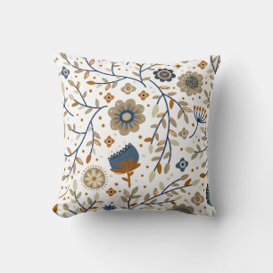Floral pattern with blue and orange flowers throw pillow