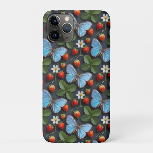 Floral Pattern with Blue Morpho Butterflies Case-Mate iPhone Case (Back)