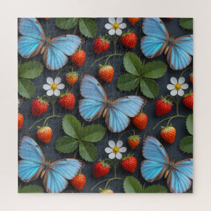 Floral Pattern with Blue Morpho Butterflies Jigsaw Puzzle