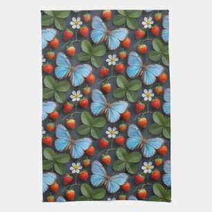 Floral Pattern with Blue Morpho Butterflies Kitchen Towel