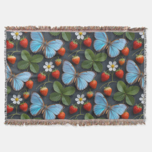 Floral Pattern with Blue Morpho Butterflies Throw Blanket