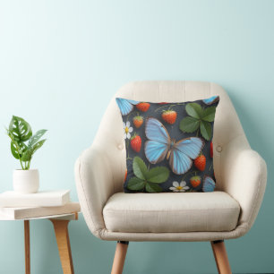 Floral Pattern with Blue Morpho Butterflies Throw Pillow