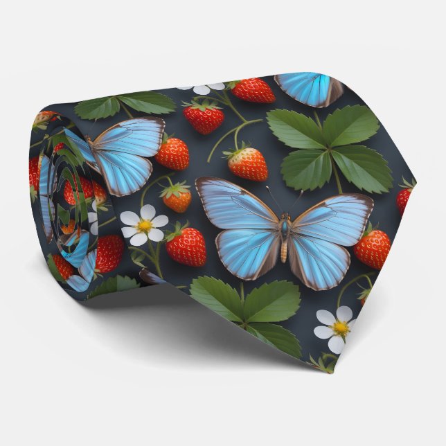 Floral Pattern with Blue Morpho Butterflies Tie (Rolled)