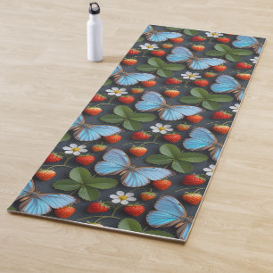 Floral Pattern with Blue Morpho Butterflies Yoga Mat