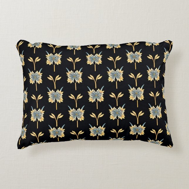 Floral Pattern With Blue Yellow Blossoms Accent Pillow (Front)