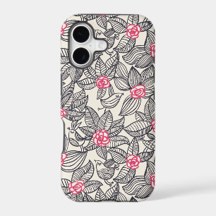 Floral pattern with cartoon birds