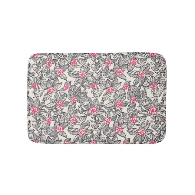 Floral pattern with cartoon birds 2 bath mat (Front)
