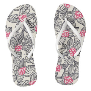 Floral pattern with cartoon birds 2 flip flops