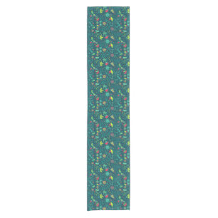 Floral pattern with cartoon birds 2 short table runner