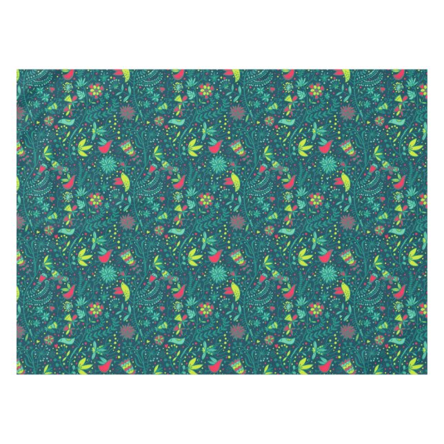 Floral pattern with cartoon birds 2 tablecloth (Front (Horizontal))