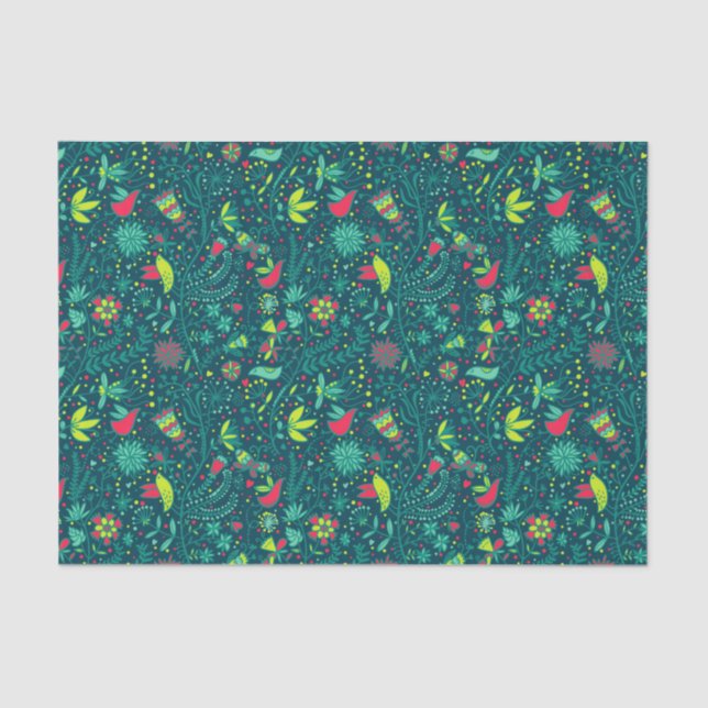 Floral pattern with cartoon birds 2 tissue paper (Front)