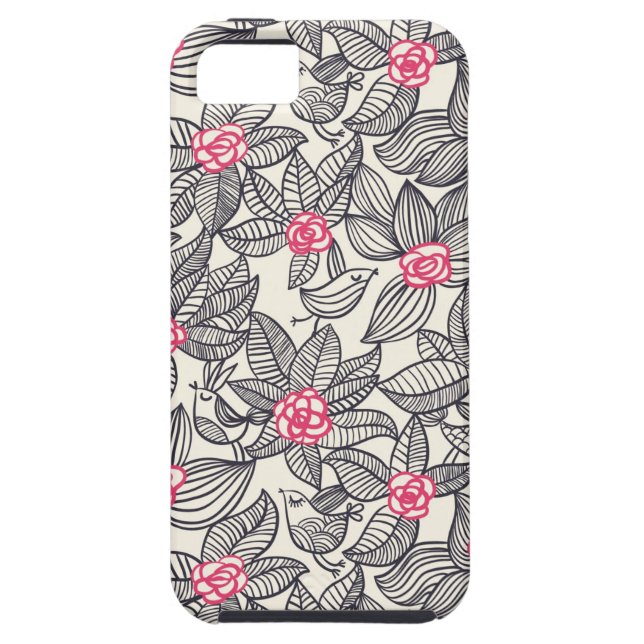 Floral pattern with cartoon birds Case-Mate iPhone case (Back)