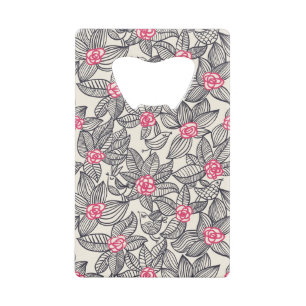 Floral pattern with cartoon birds credit card bottle opener